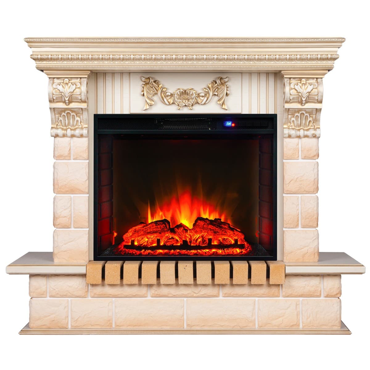 Электрокамин RealFlame Gracia 24/25,5 WT белый дуб с золотой патиной с очагом Sparta 25,5 LED
