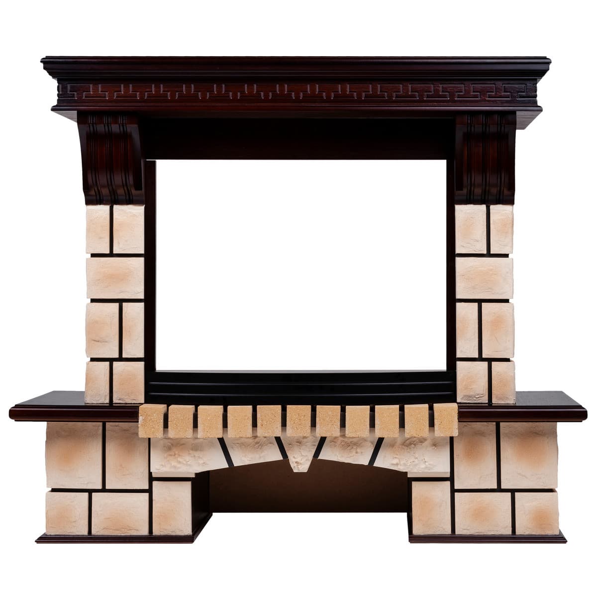 Портал каминный из МДФ RealFlame Stone Brick AO античный дуб, песочный камень